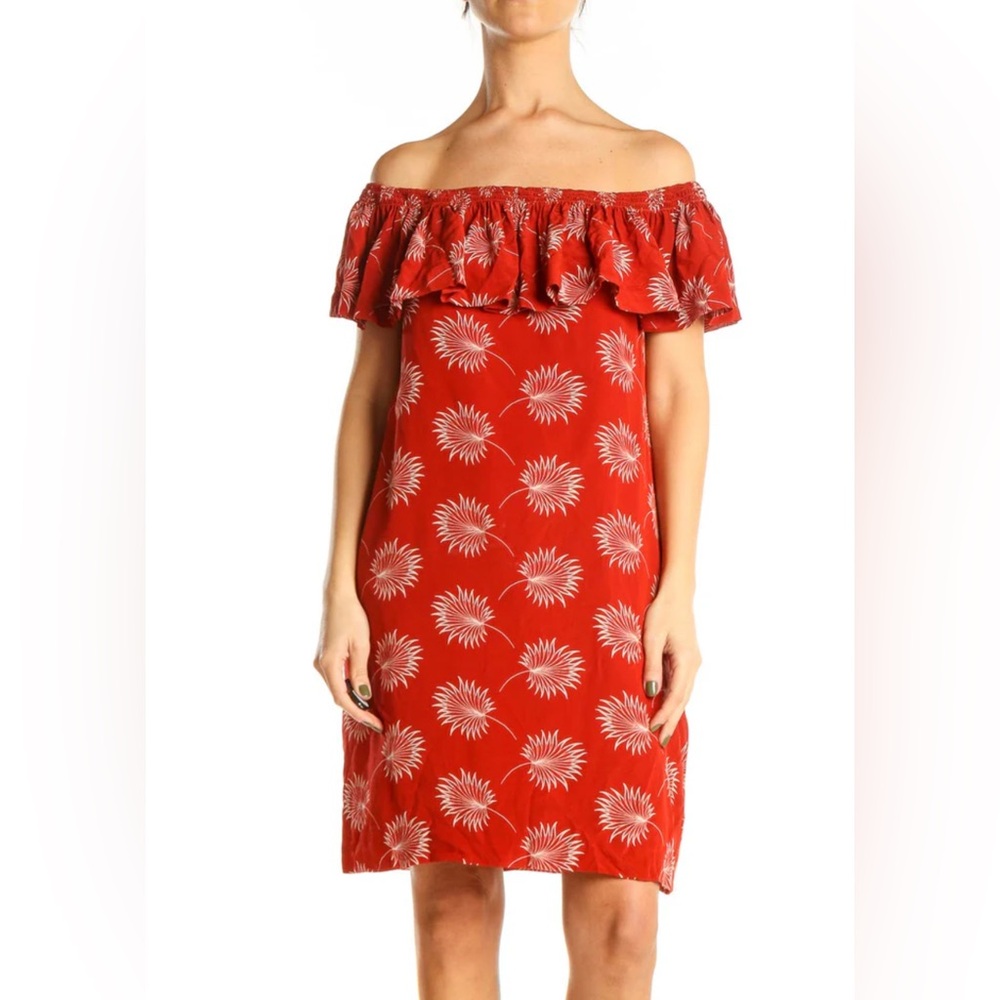 Madewell Red Silk Off-Shoulder Dress